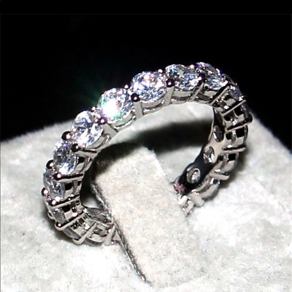Sterling Silver Pave Setting CZ Eternity Band - Picture 3 of 7
